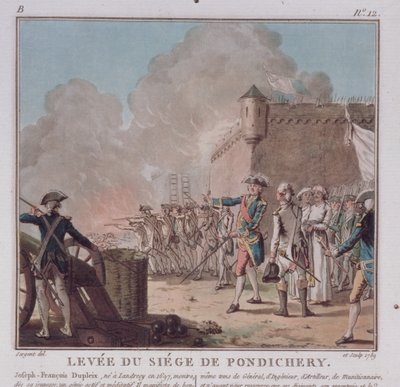 Opheffing van het beleg van Pondicherry, 1748, gegraveerd 1789 door Antoine Louis Francois Sergent Marceau